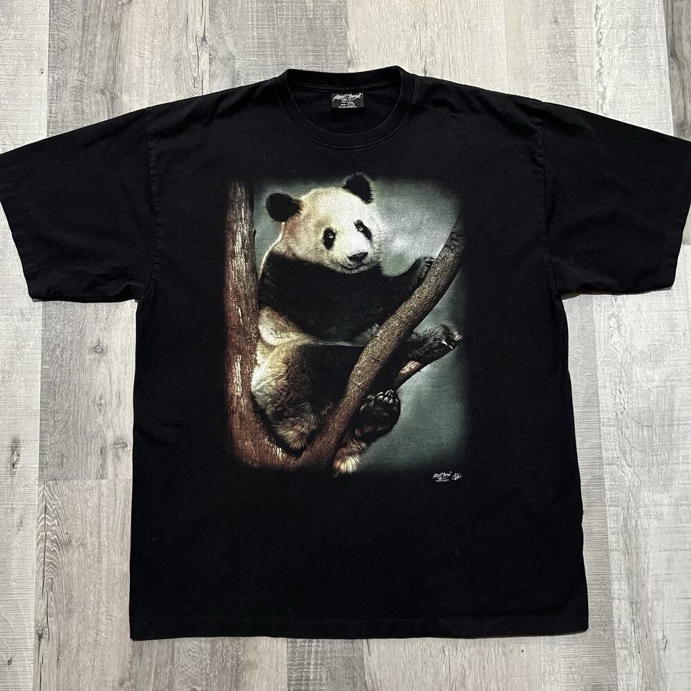 Rock Chang The Giant Panda Double Sided Big Graphic Black Y2K Animal T-Shirt 2XL